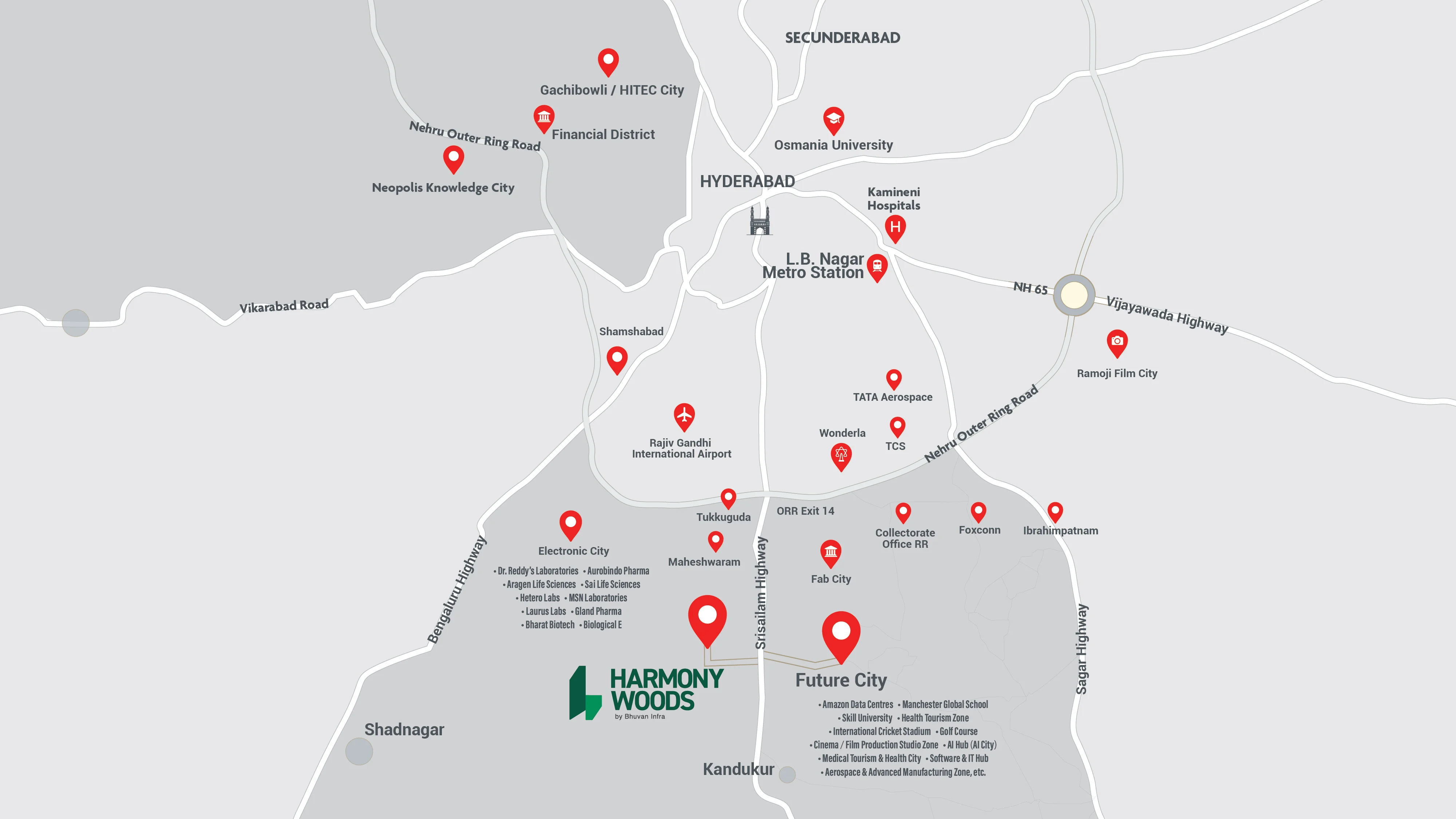 Harmony Woods location map at Thummaloor, Hyderabad